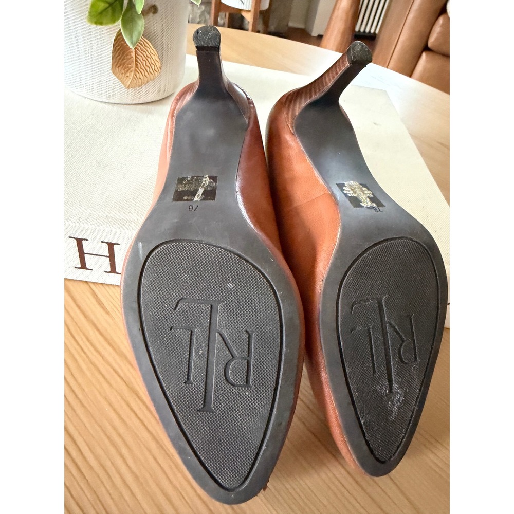 Lauren Ralph Lauren Womens Brown Leather Kitten Toe Old Money Heels Size 7B - Picture 6 of 8